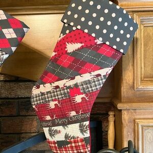 Handmade strip quilt Christmas stocking